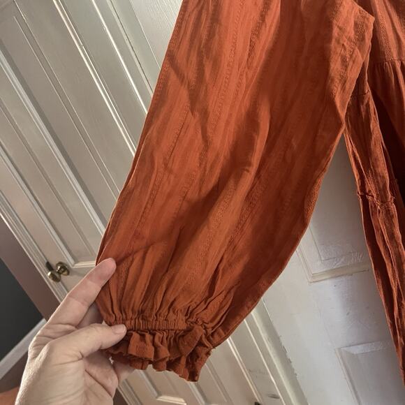 Umgee Women Milk Maid Smocked Tiered Orange Dress L Balloon Sleeve Cottage Fall - Picture 5 of 13